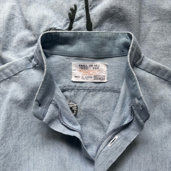 Vintage 70s Sears Women’s Cotton Long Sleeve Button-Up Embroidered Cranes S - Picture 8 of 9